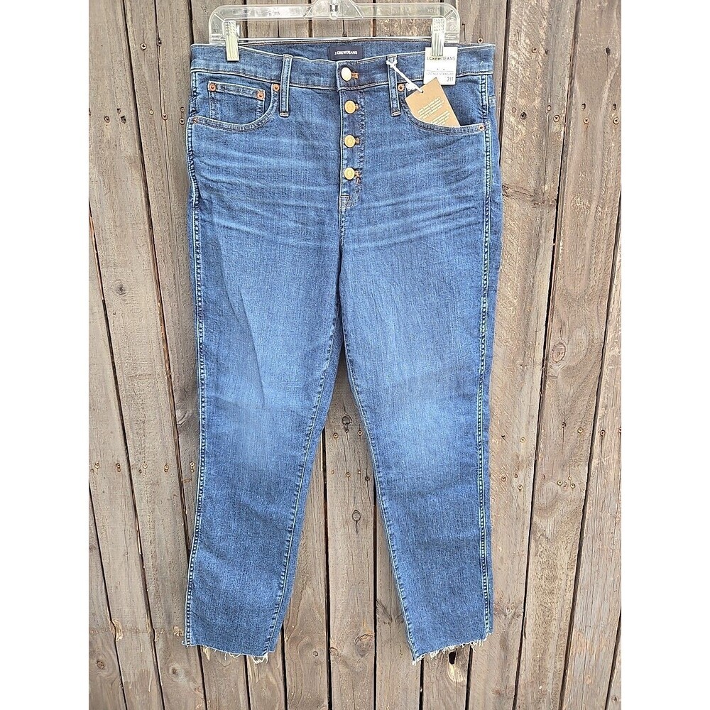 J.Crew Jeans Vintage Straight 31T Womens Blue Button Fly Raw Hem Denim Jeans NWT